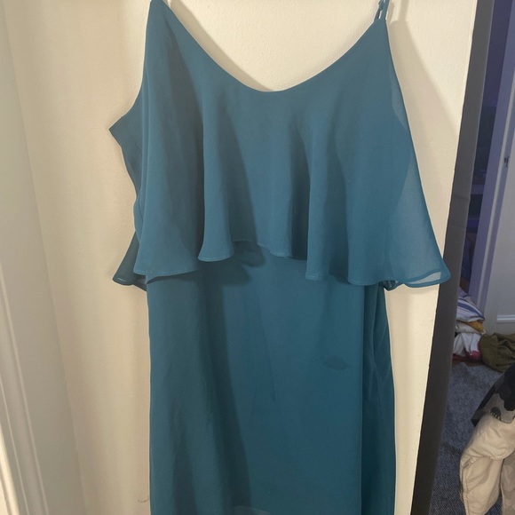 BCBGeneration Blue Jade Asymetrical Ruffle Dress Small - Picture 2 of 9